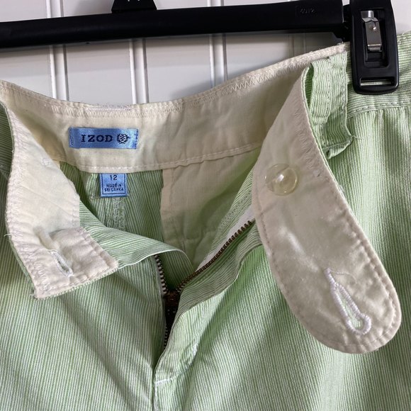 IZOD Women's Size 12 Green White Stripe Cotton Bermuda Shorts - Picture 6 of 7